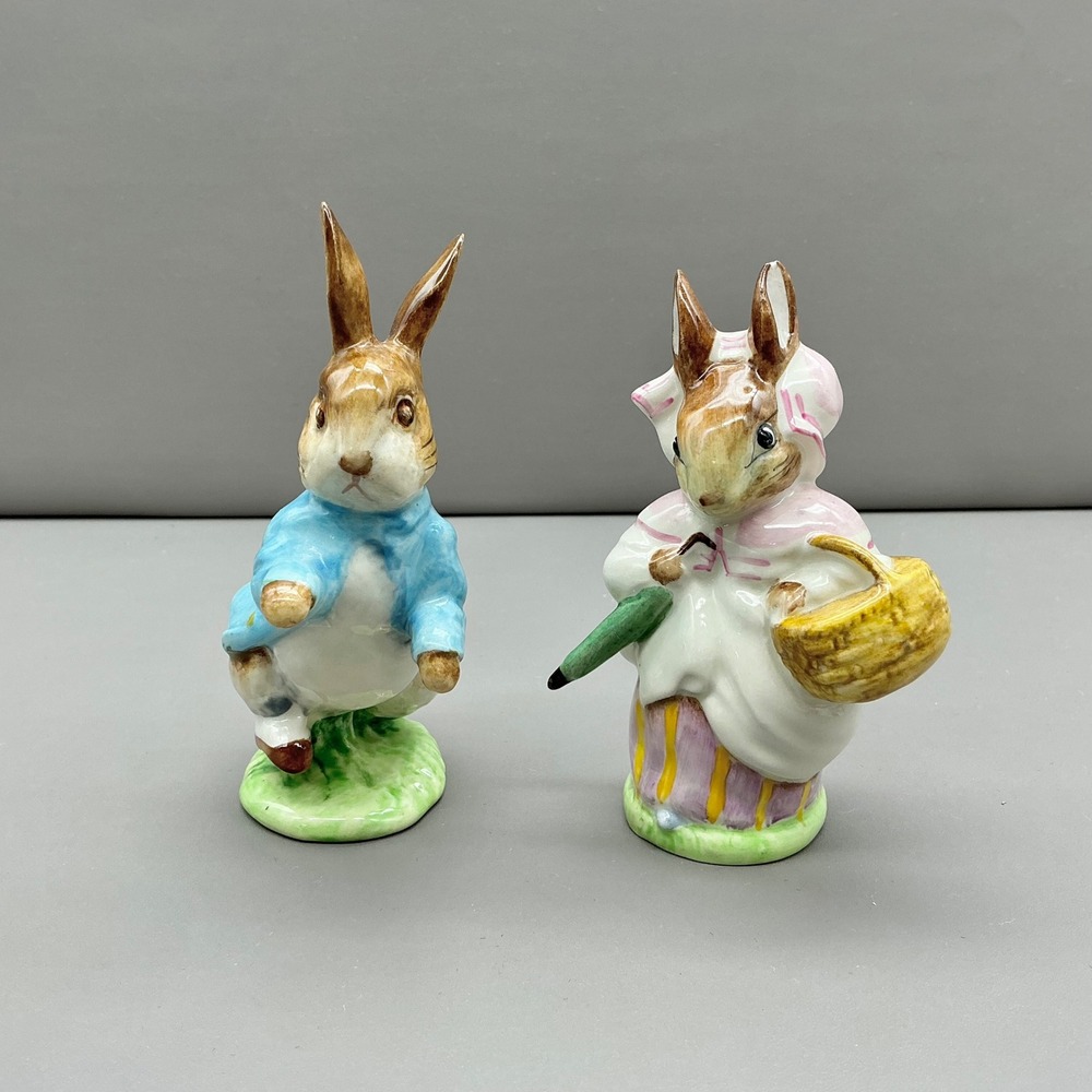 Beswick Beatrix Potter Peter Rabbit Mrs Rabbit Figurines England Lot 2 CHIPPED